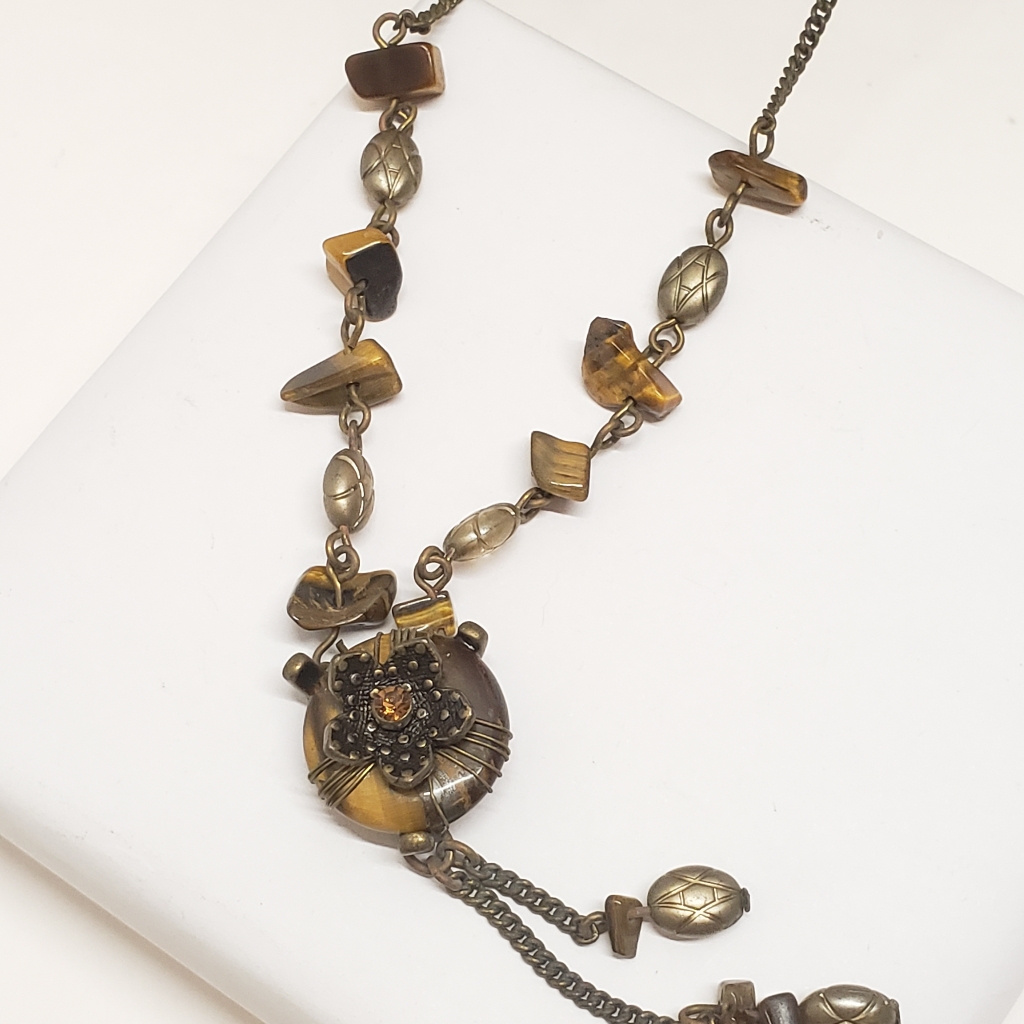 Vintage Nancy & Rise Flower Tiger Eye Necklace